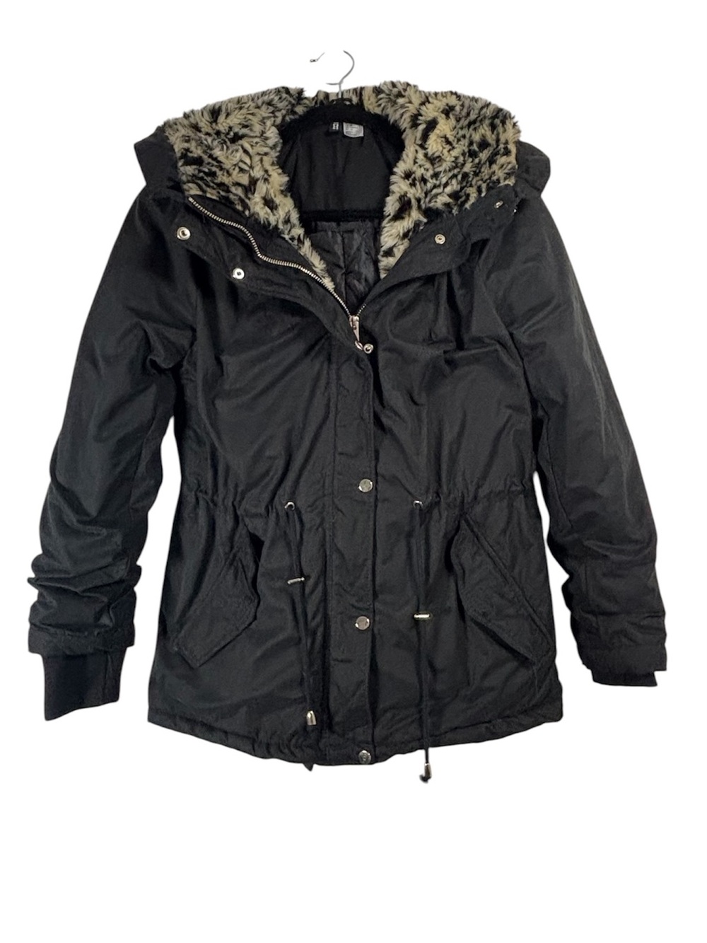 H&M Divided Black Utility Parka with Faux-Fur Trim Winter Puffer Coat Jacket